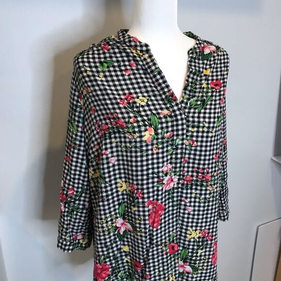 Mandee Floral Gingham Blouse sz 1X - Picture 6 of 8